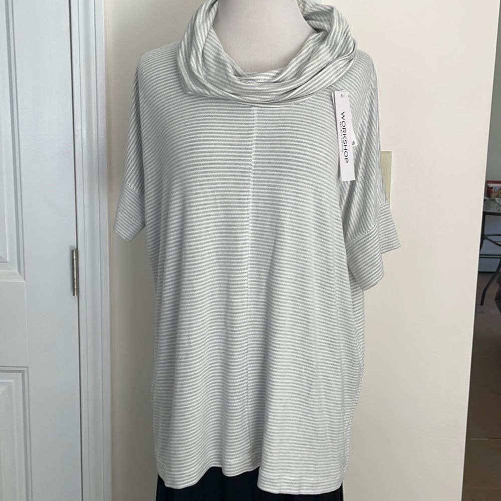 NWT gray and white striped loose fitting cow neck shirt size medium by workshop